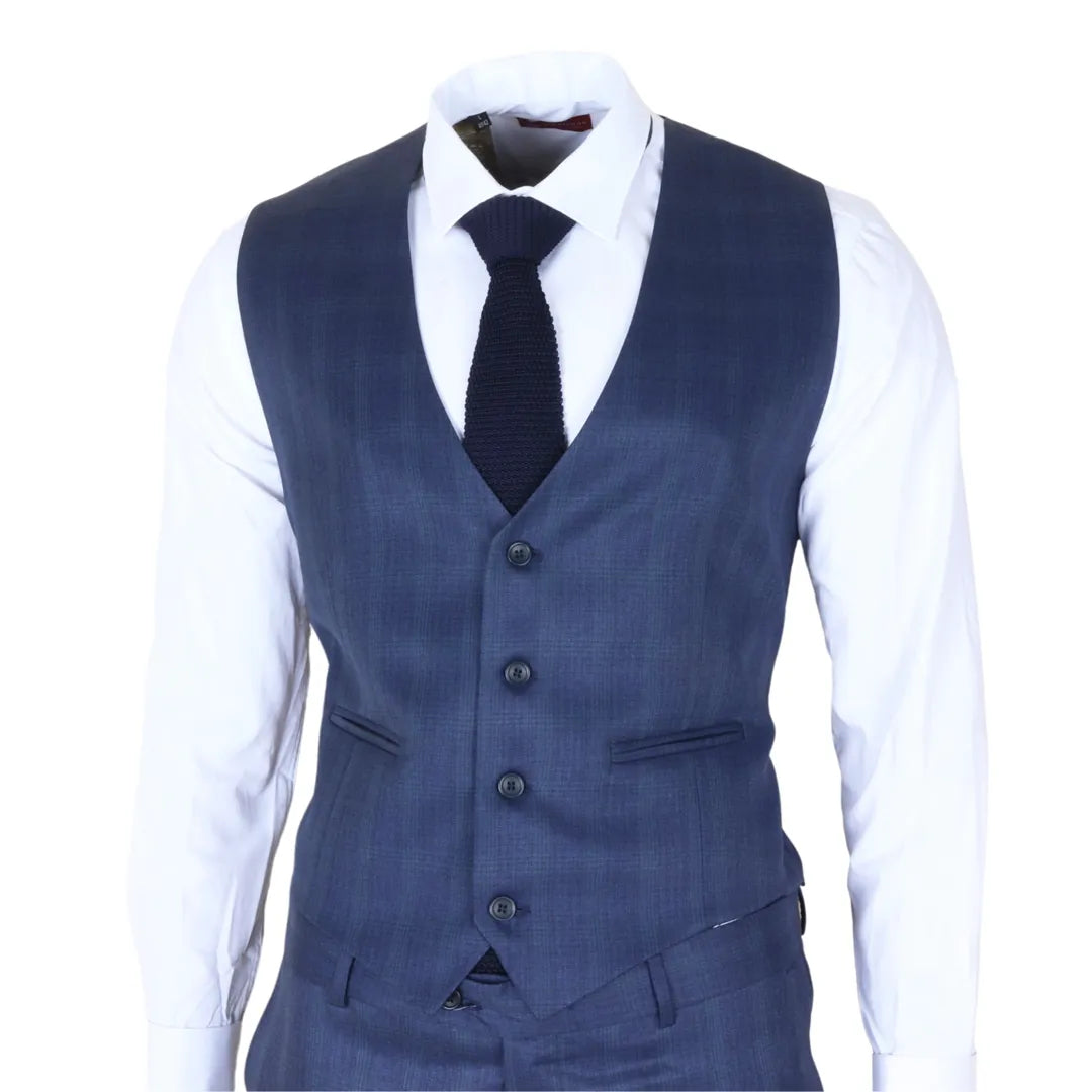 Men's Blue 3 Piece Prince of Wales Check Suit