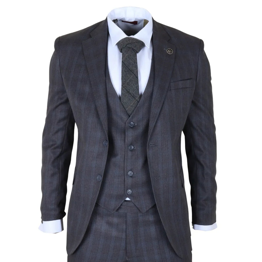 Men's Charcoal 3 Piece Prince of Wales Check Suit