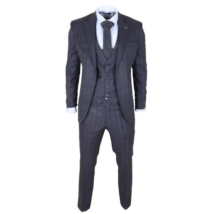 Men's Charcoal 3 Piece Prince of Wales Check Suit