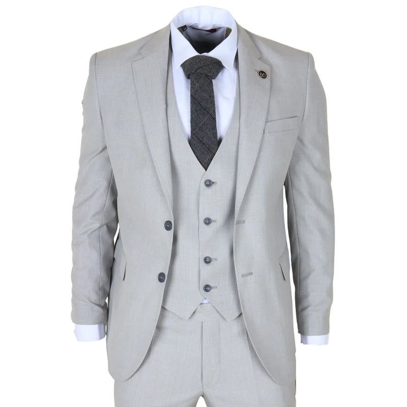 Men's Grey 3 Piece Prince of Wales Check Suit