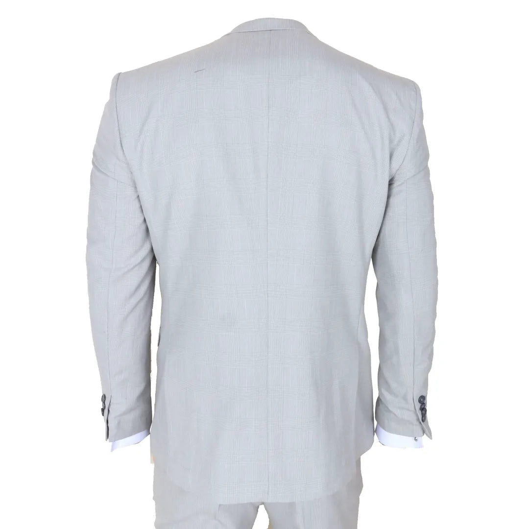 Men's Grey 3 Piece Prince of Wales Check Suit