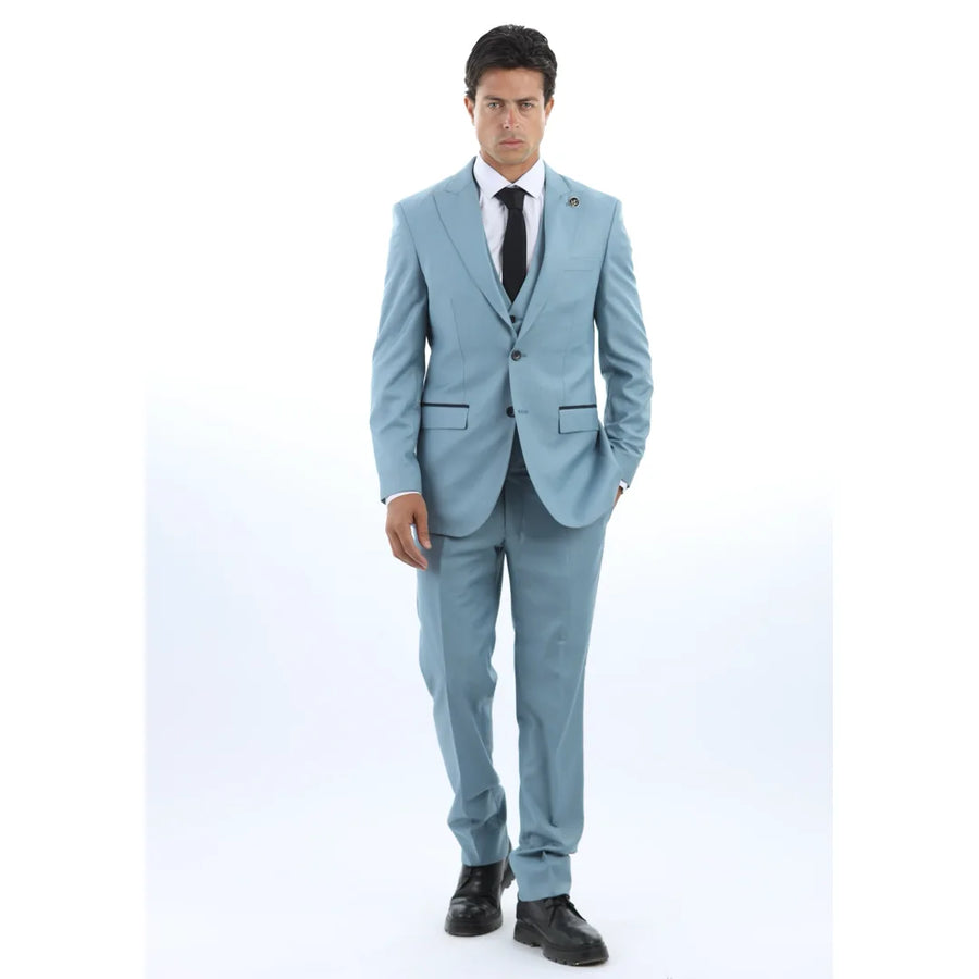 Men's Plain Turquoise Blue 3 Piece Suit