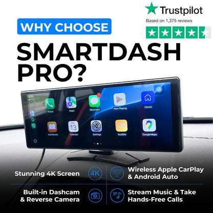 SmartDash™ Pro CarPlay Tablet 2025 - 10.26" Wireless Display with GPS & Dash Cam