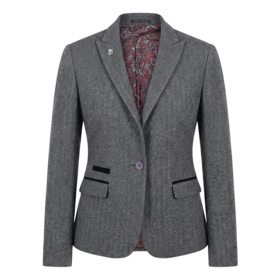 Women's Grey Tweed Herringbone Blazer & Waistcoat Set by TruClothing
