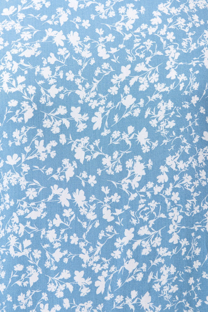 Inesa Negative Floral Print Short Sleeve Midi Shirt Dress - Blue - Bascora