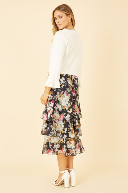 Ivory Cropped Cardigan With Bell Sleeves - Bascora