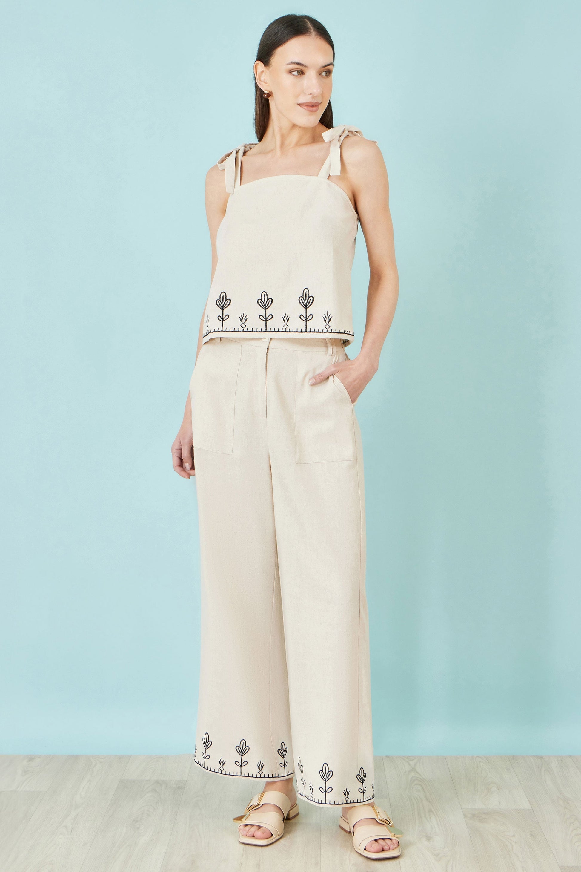 Ivory Linen Mix Embroirdered Top - Bascora