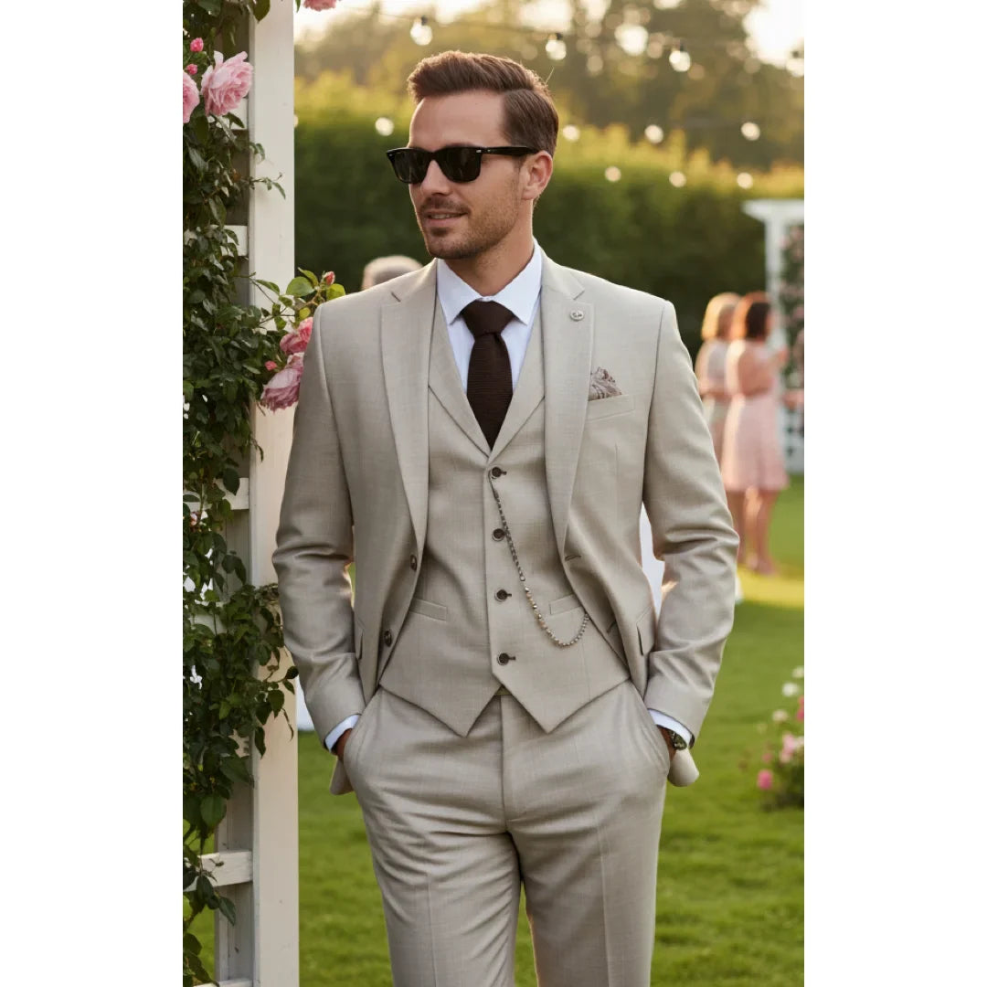 Men's 3 Piece Cream Tailored Fit Suit