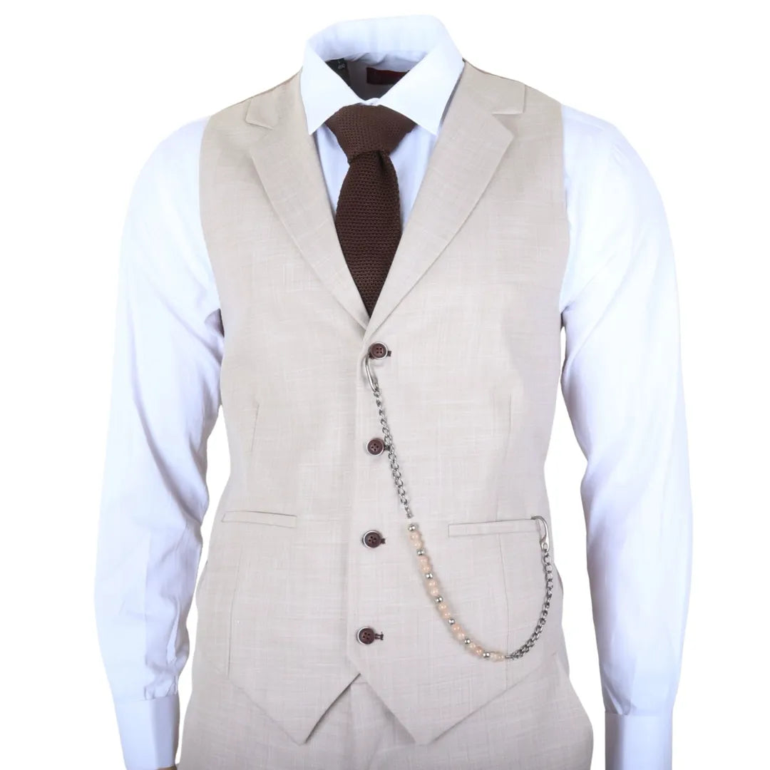 Men's 3 Piece Cream Tailored Fit Suit