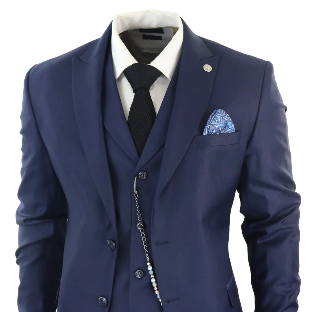Men's 3 Piece Navy Blue Tailored Fit Suit