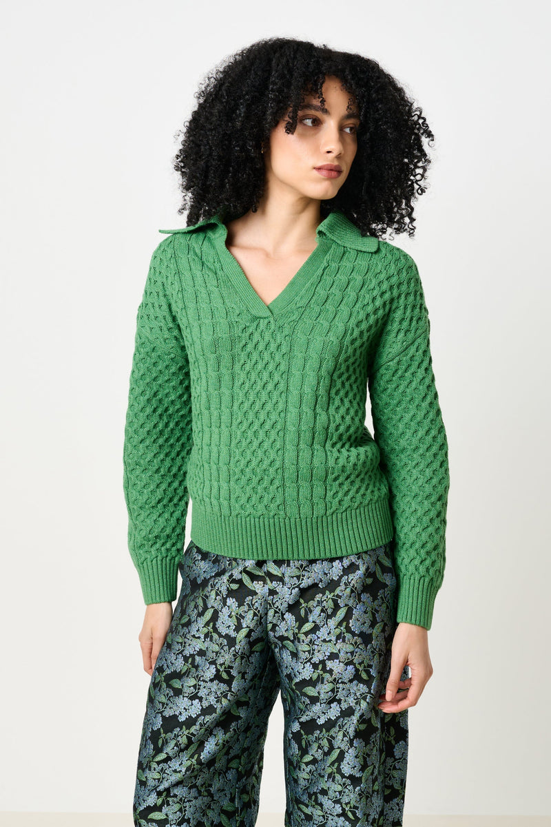 Jamie Cable Collar Jumper – Green - Bascora