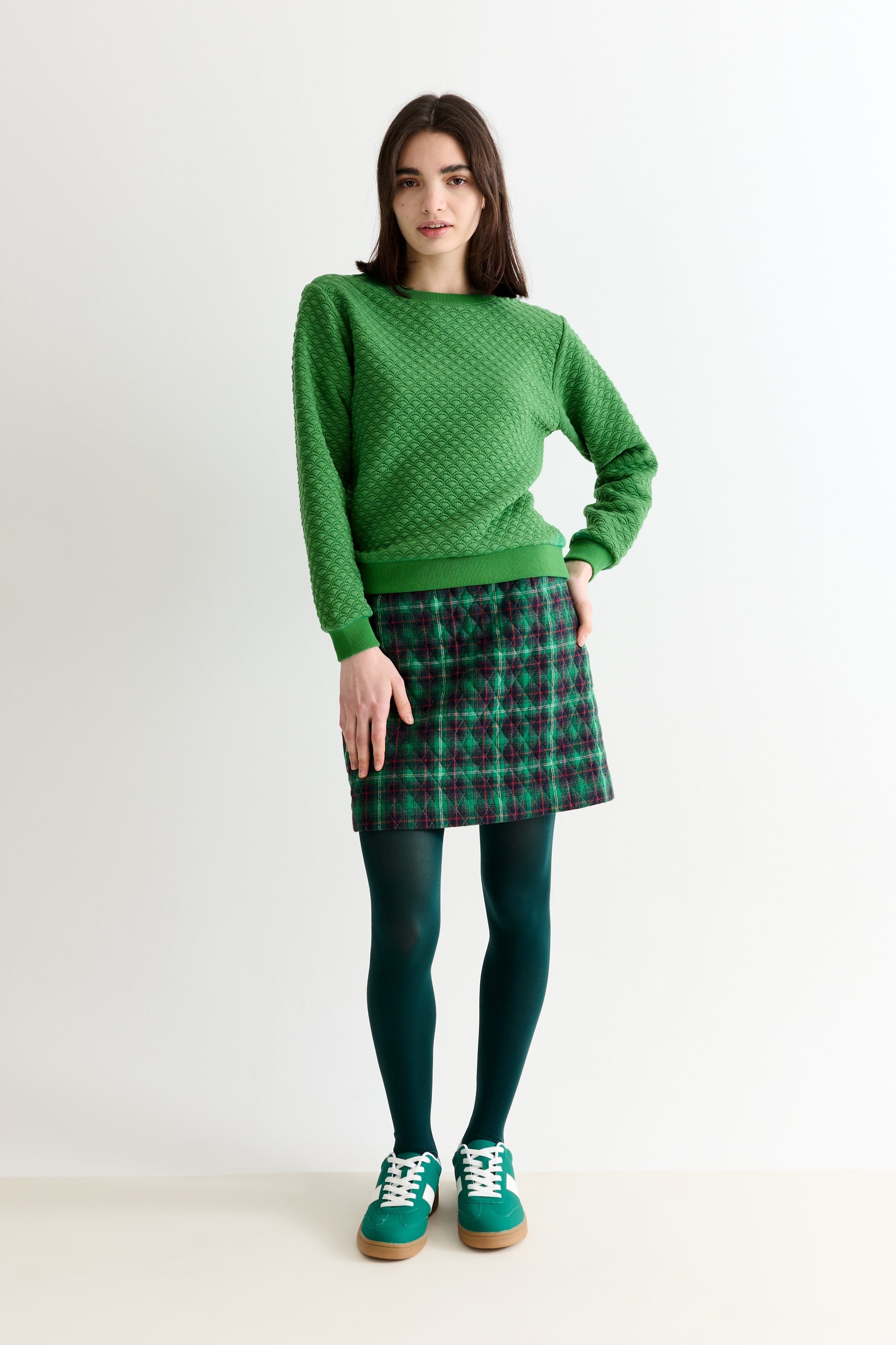 Jan Scallop Quilt Sweatshirt - Green - Bascora