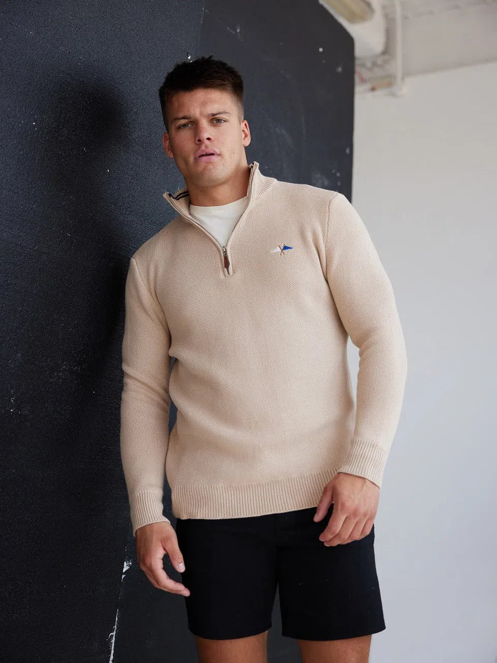 Knit 1/4 Zip Beige - Bascora