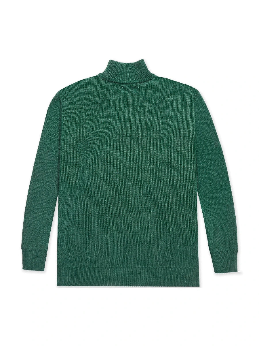 Green turtleneck sweater on a white background