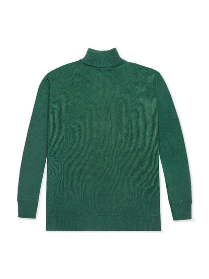 Green turtleneck sweater on a white background