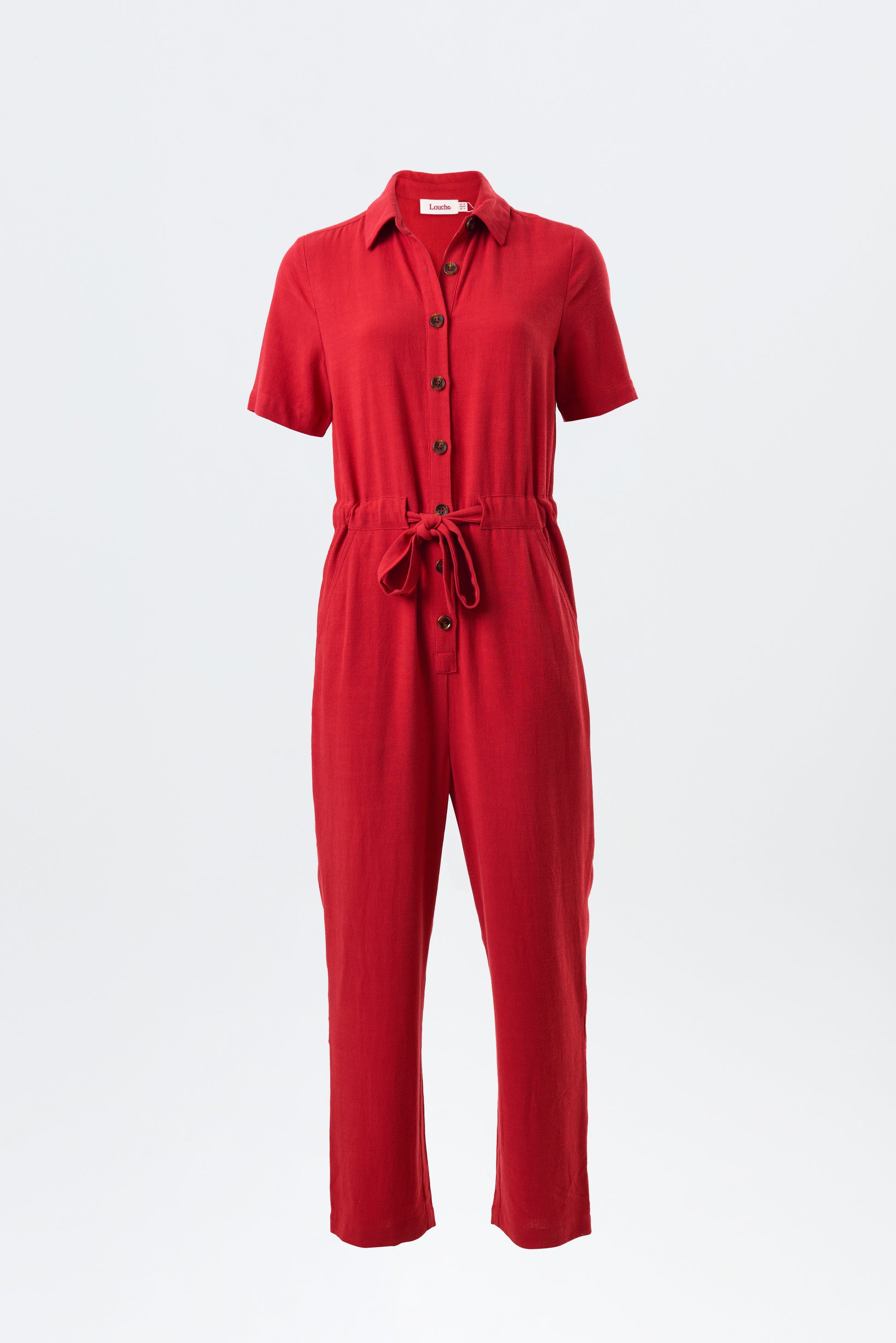 Justin Linen Mix Short Sleeve Jumpsuit - Red - Bascora