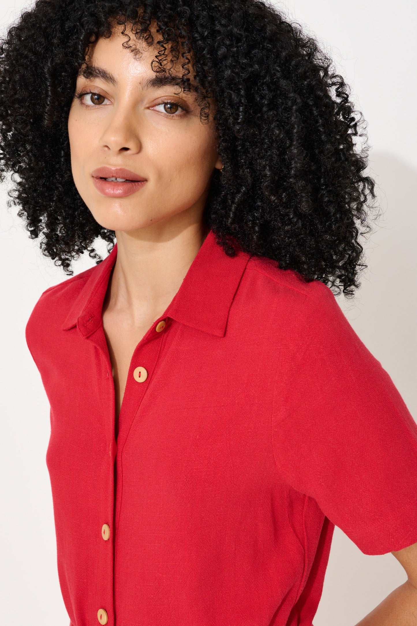 Justin Linen Mix Short Sleeve Jumpsuit - Red - Bascora