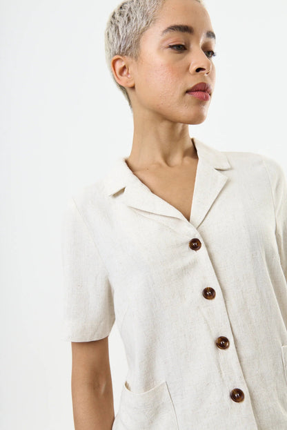 Kit Linen Mix 2 Pocket Short Sleeve Resort Shirt - Natural - Bascora