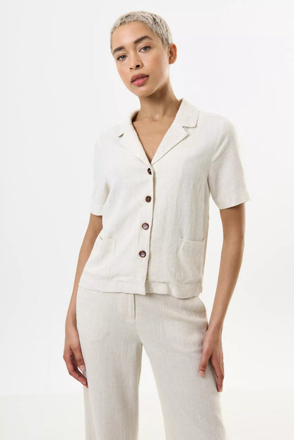 Kit Linen Mix 2 Pocket Short Sleeve Resort Shirt - Natural - Bascora