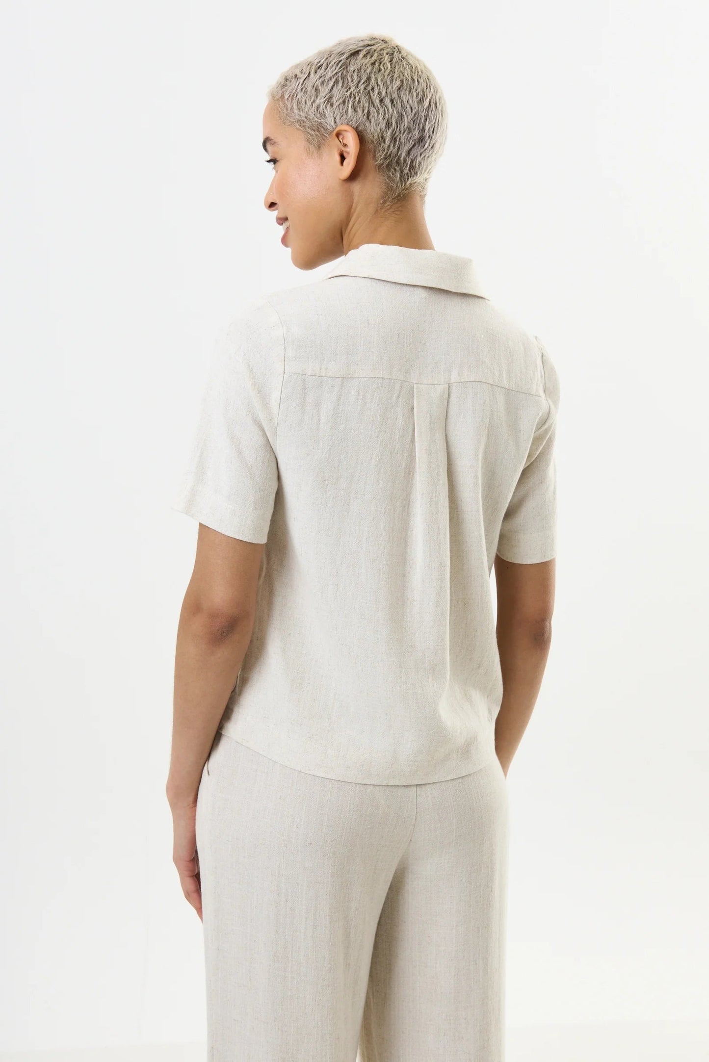Kit Linen Mix 2 Pocket Short Sleeve Resort Shirt - Natural - Bascora