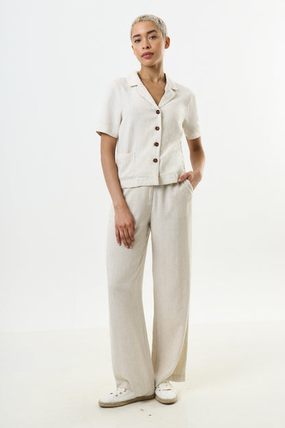 Kit Linen Mix 2 Pocket Short Sleeve Resort Shirt - Natural - Bascora
