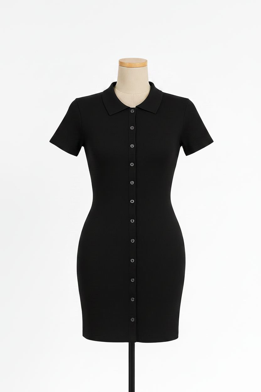 Korean Lapel Dress in Black – Clean