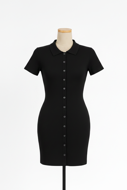 Korean Lapel Dress in Black – Clean