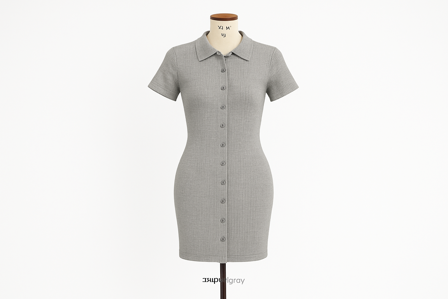 Korean Lapel Dress in Gray