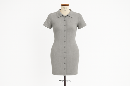 Korean Lapel Dress in Gray