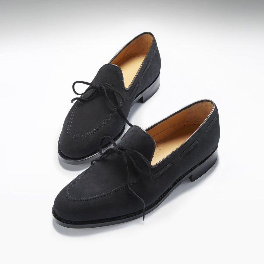 Hugs & Co. Black C.F. Stead Suede Laced Loafers with Goodyear Welted Leather Sole