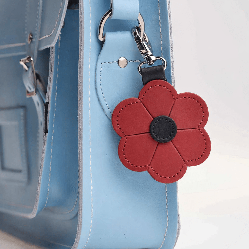 Leather Flower Bag Charm – Red Poppy - Bascora