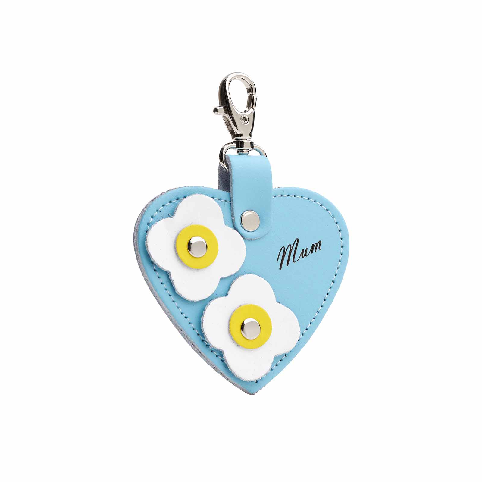 Leather Love Heart Bag Charm ‘Mum’ – Pastel Blue - Bascora