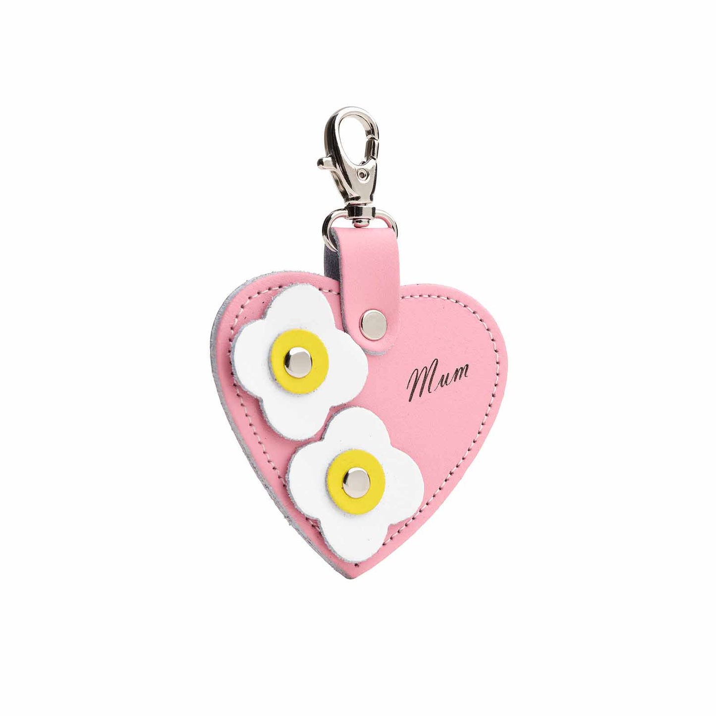 Leather Love Heart Bag Charm ‘Mum’ – Pastel Pink - Bascora