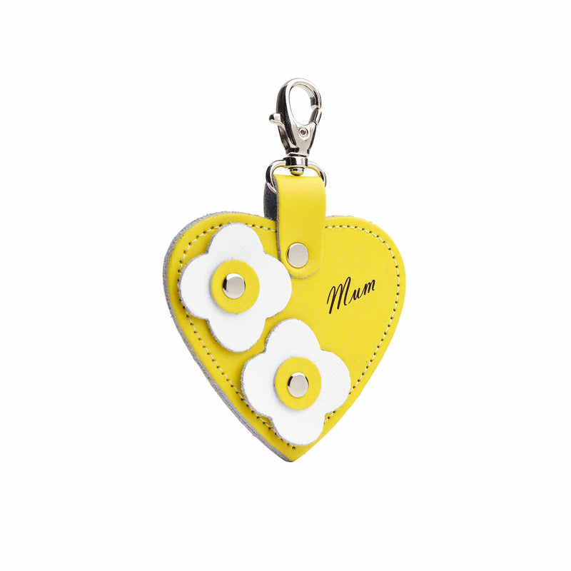 Leather Love Heart Bag Charm ‘Mum’ – Pastel Yellow - Bascora