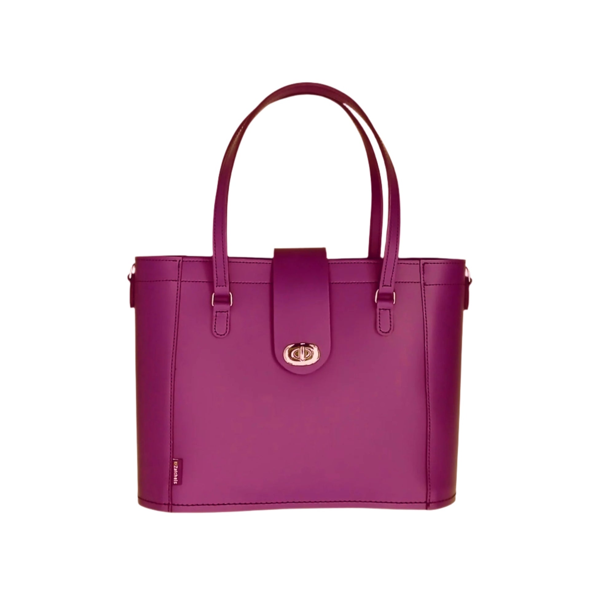 Leather Mini Twist Lock Shopper Bag - Magenta - Bascora