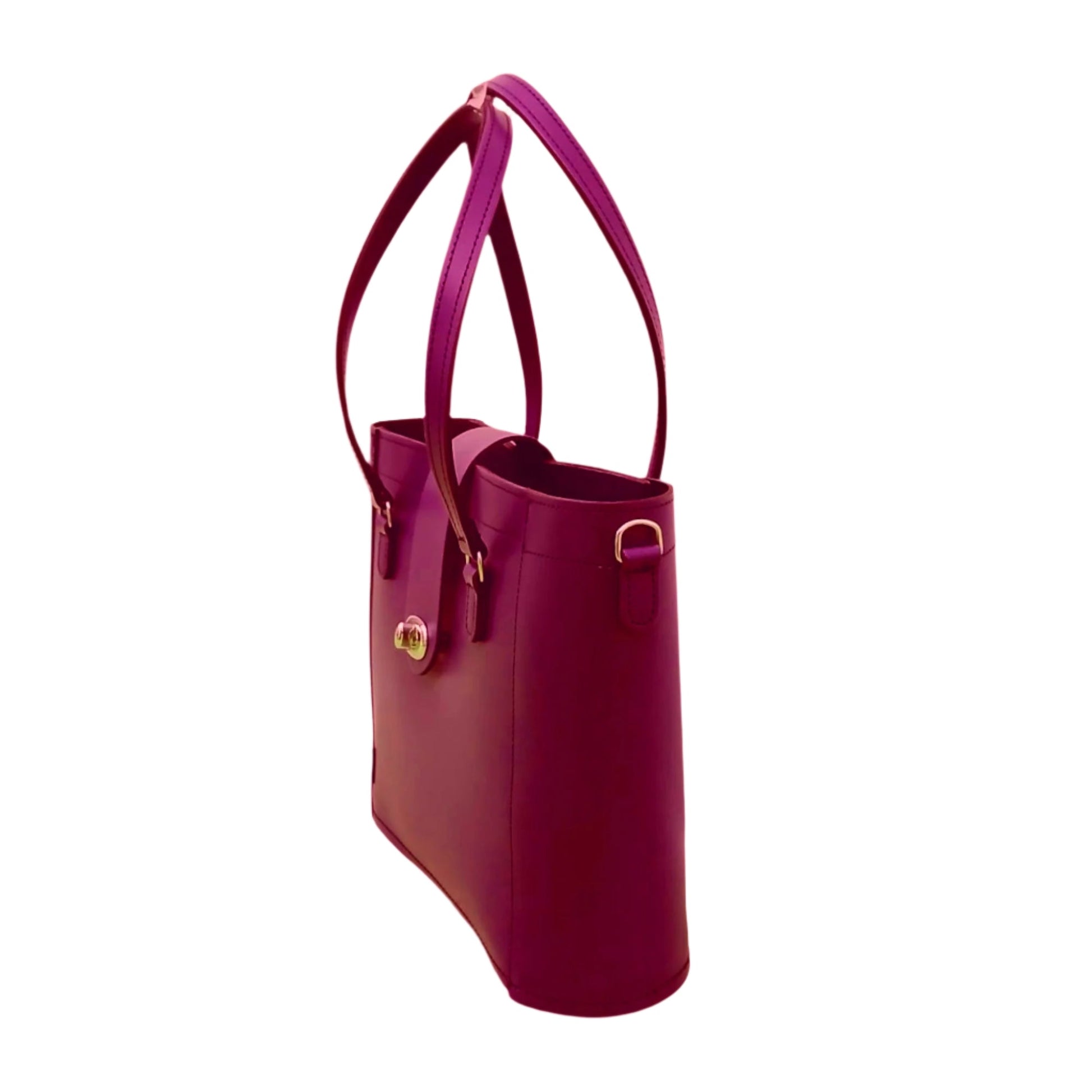 Leather Mini Twist Lock Shopper Bag - Magenta - Bascora