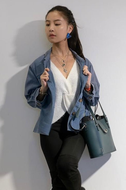 Leather Mini Twist Lock Shopper Bag – Pine - Bascora