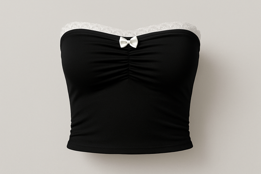 Lifestyle Image - Black Strapless Bandeau Top