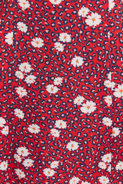 Liv Roaring Daisy Print Long Sleeve Midi Dress – Red - Bascora