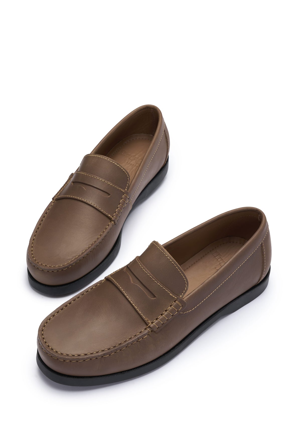 Hugs & Co. Light Brown Leather Boat Loafers with Rubber Sole for Men