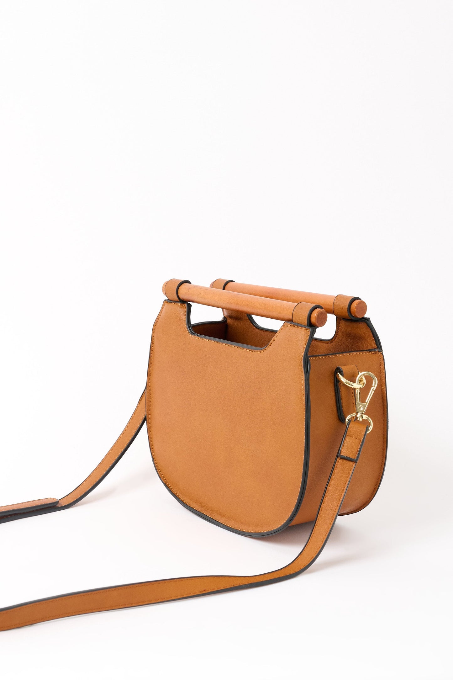 Louche Jones Wooden Handle Saddle Crossbody Tan - Bascora