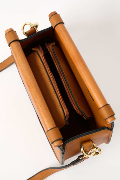 Louche Jones Wooden Handle Saddle Crossbody Tan - Bascora