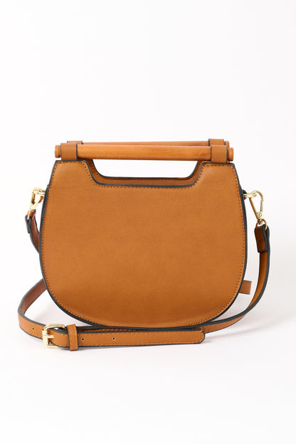 Louche Jones Wooden Handle Saddle Crossbody Tan - Bascora