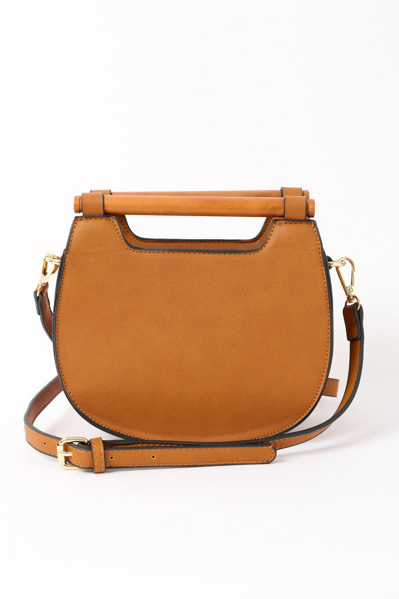 Louche Jones Wooden Handle Saddle Crossbody Tan - Bascora