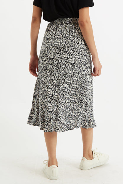 Mara Dazzler Print Frill Midi Skirt - Bascora