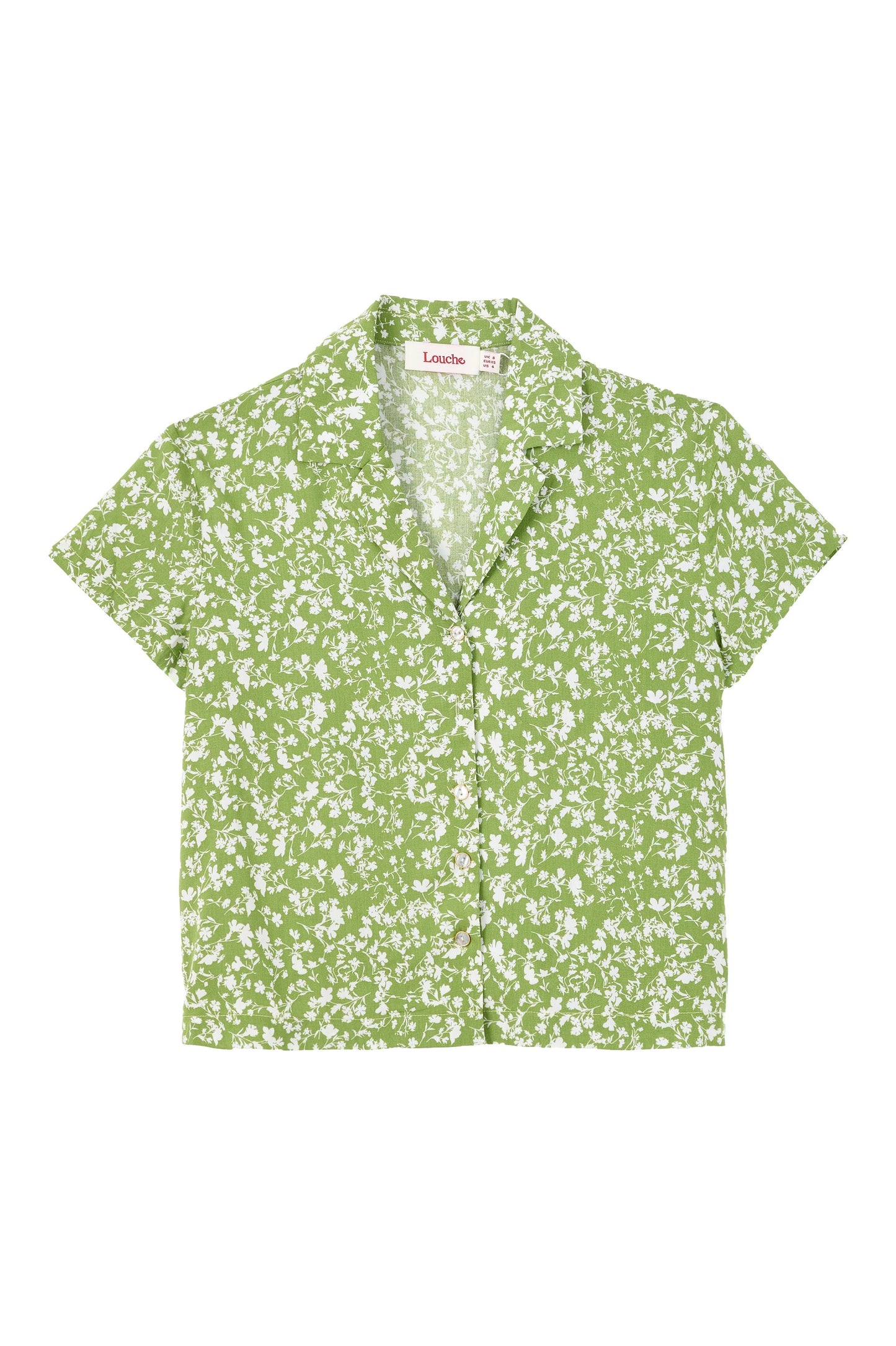 Marika Negative Floral Print Short Sleeve Shirt – Green - Bascora