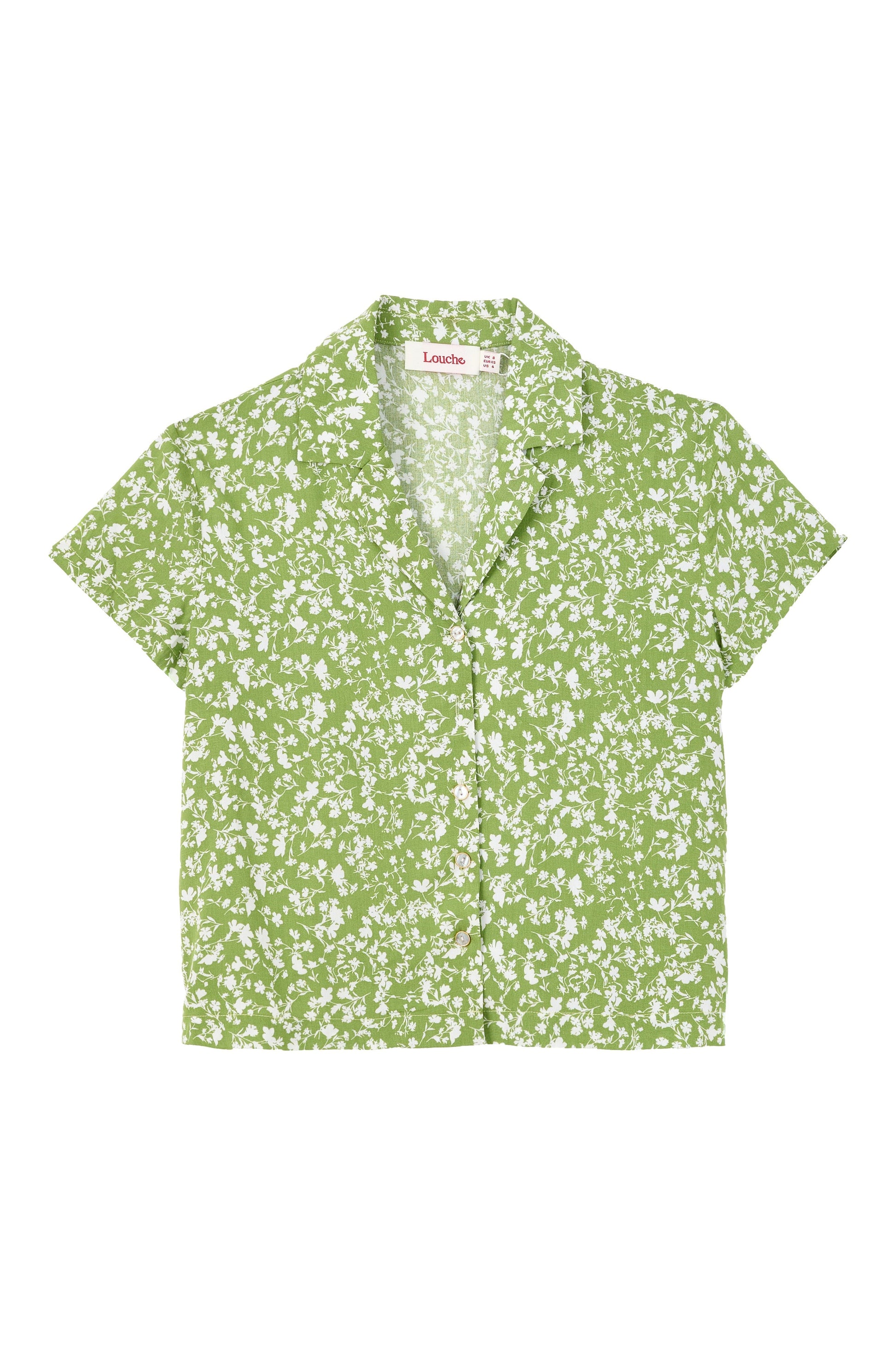 Marika Negative Floral Print Short Sleeve Shirt – Green - Bascora