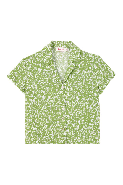 Marika Negative Floral Print Short Sleeve Shirt – Green - Bascora