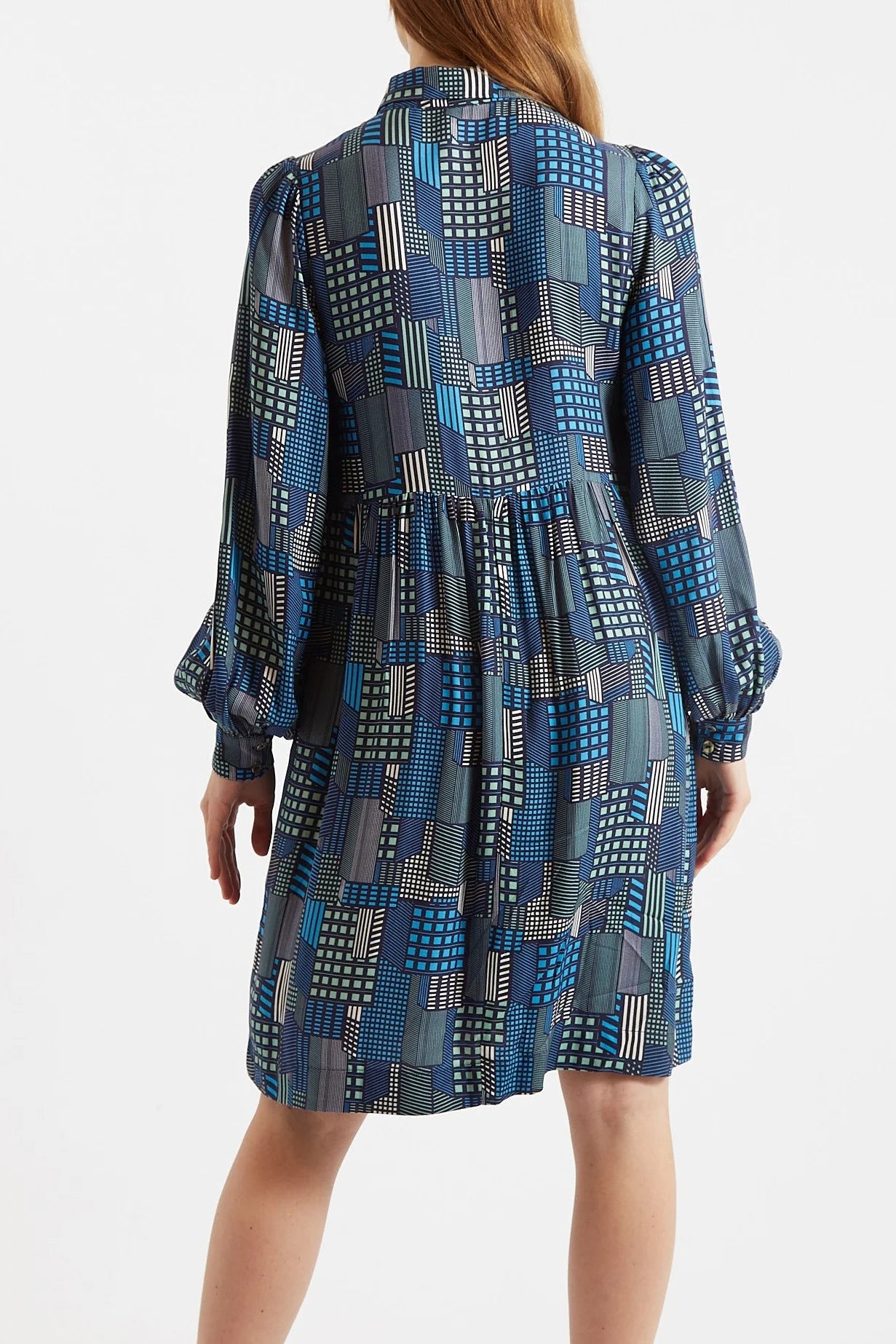 Melly Geo City Print Mini Shirt Dress - Bascora