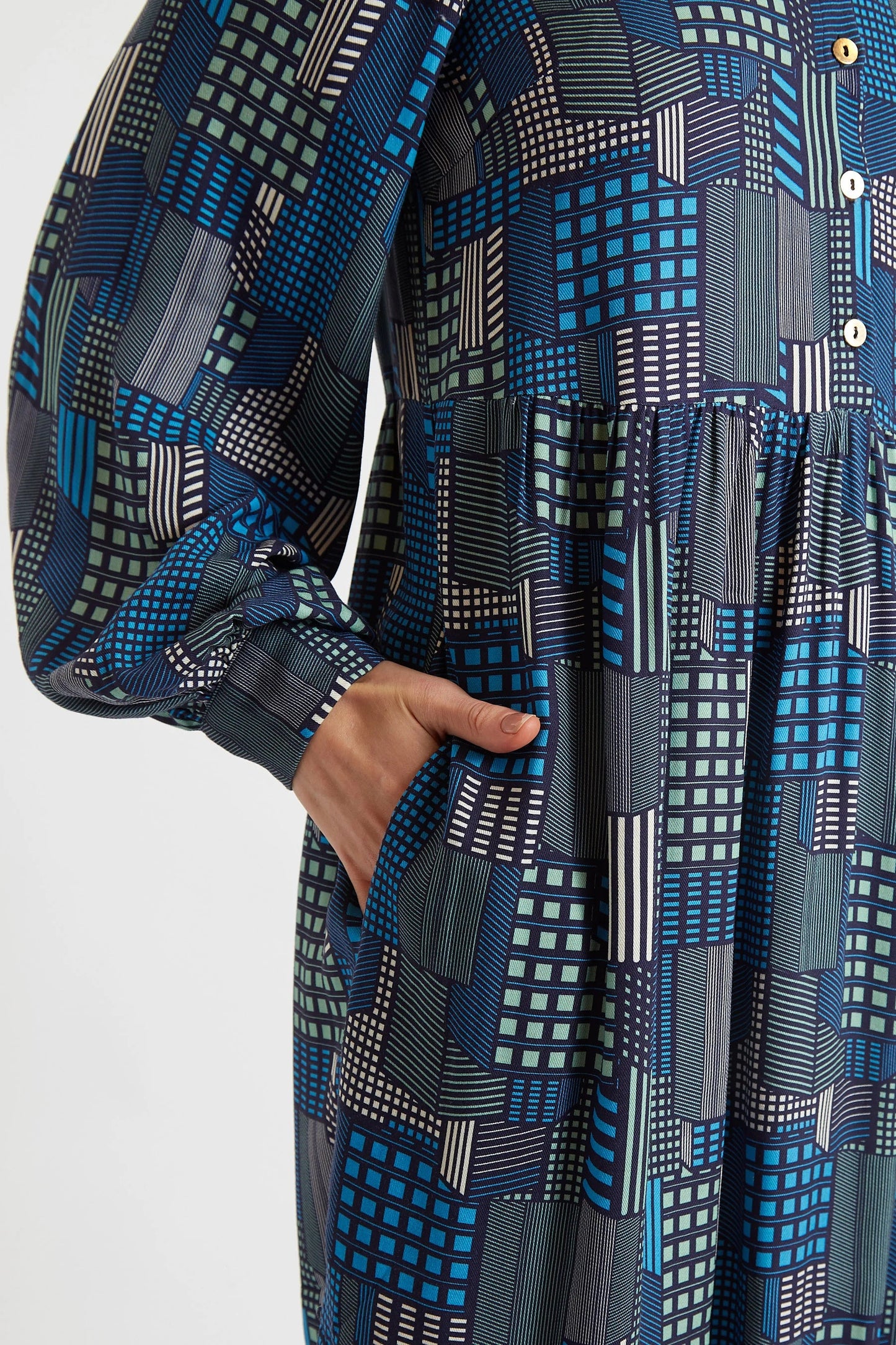 Melly Geo City Print Mini Shirt Dress - Bascora